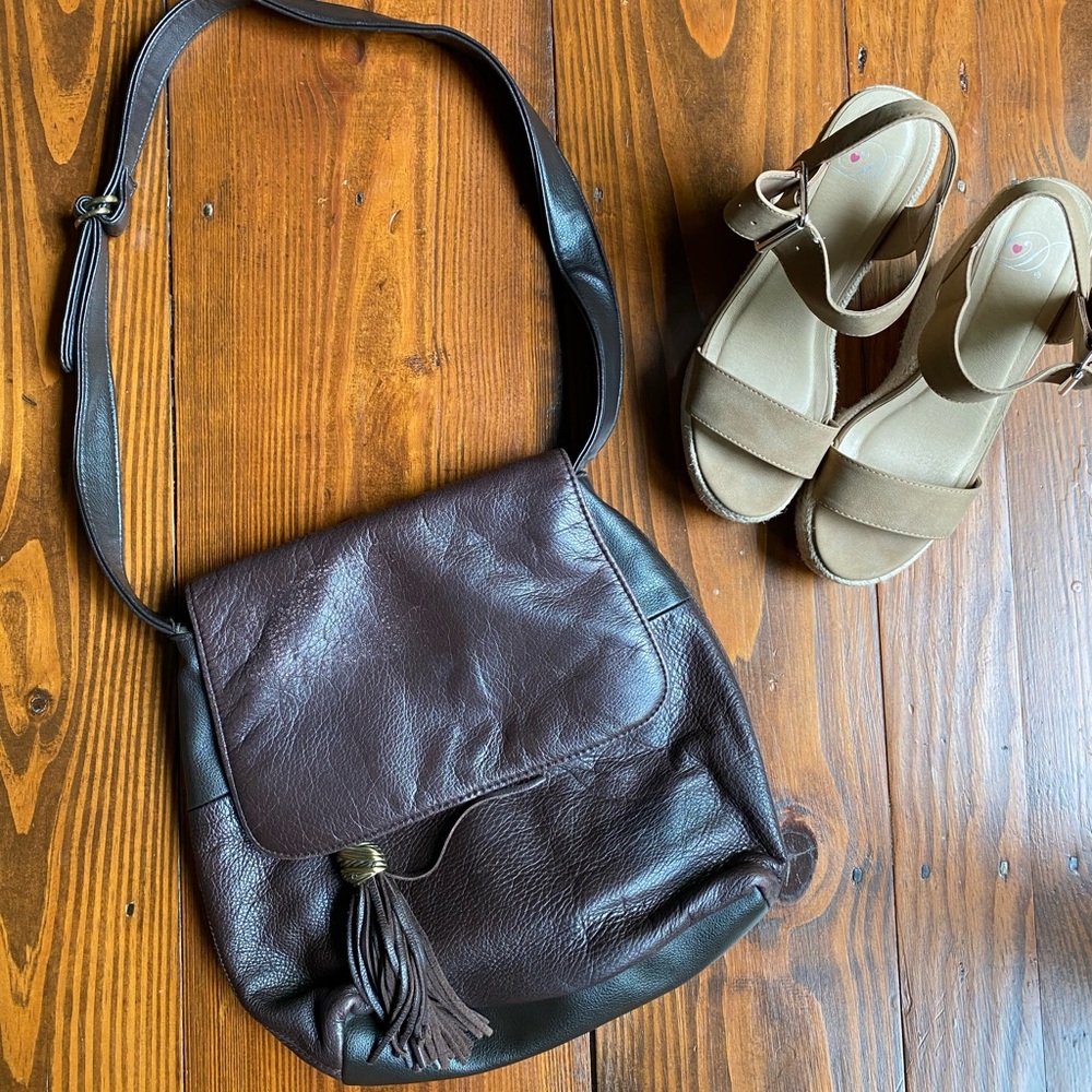Brown Leather Inspired Tassel Satchel